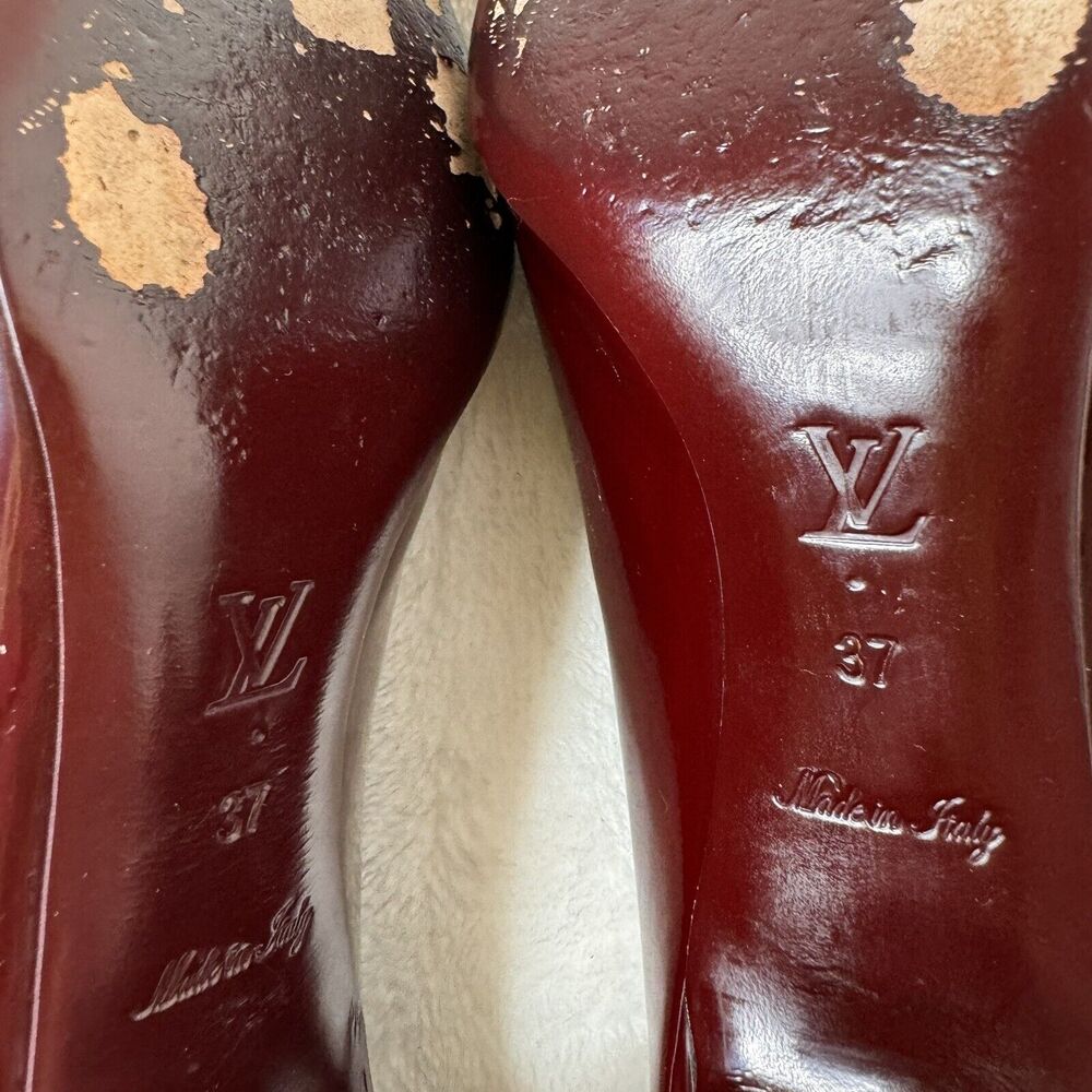 Louis Vuitton Shoes Pumps Patent Leather Burgundy Wine Loafer Size 37 Office - Picture 12 of 13